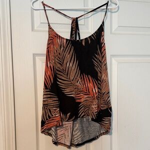 Women's Black and Orange Leaf Print Top